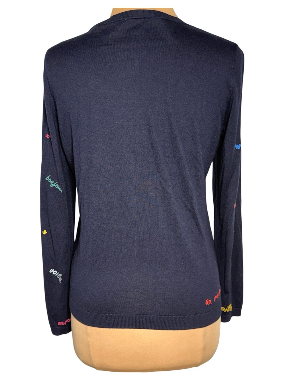 Talbots Navy French Embroidered Cardigan Sweater Medium NWT Preppy Parisian - Picture 4 of 6